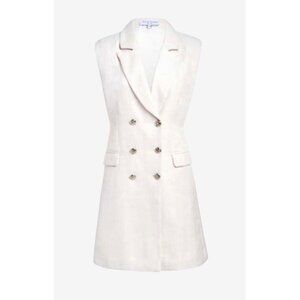 Taylor Tillman Double Breasted Sleeveless Mini Dress Notch Collar White Womens L
